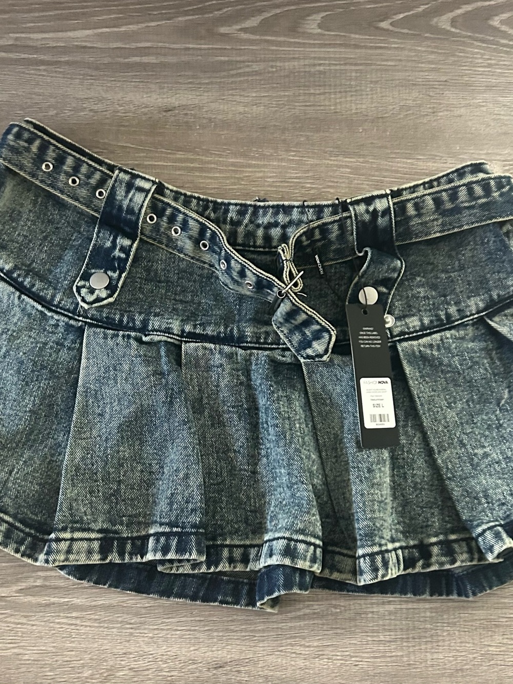 Fashion nova Denim Pleated Mini Skirt with Belt